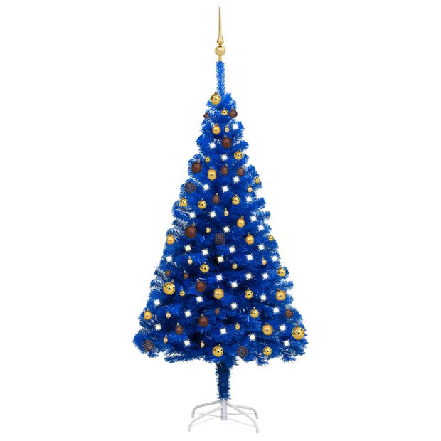 The Living Store Kunstkerstboom 180 cm - Blauw - LED-verlichting - Met kerstballen en piek