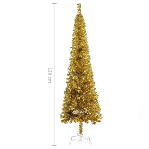 The Living Store Kerstboom Smal Goud - PVC/Staal - 120 cm - Verstelbare takken