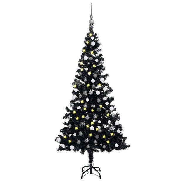 The Living Store Kunstkerstboom - Zwart PVC - Levensecht - 150 cm - Met LED-verlichting