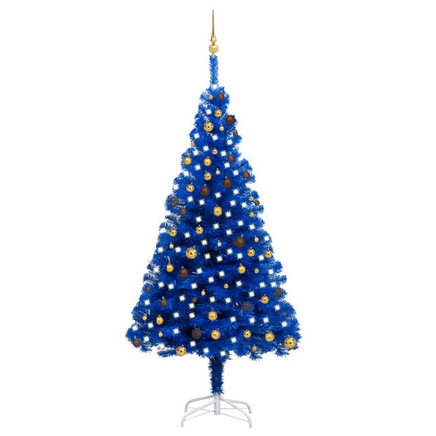 The Living Store Kunstkerstboom Blauw 240 cm - PVC - LED-verlichting - Incl - kerstballen en piek