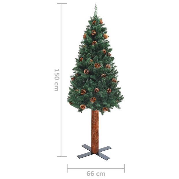 The Living Store Kerstboom Smalle - 150 cm - PVC en massief grenenhout