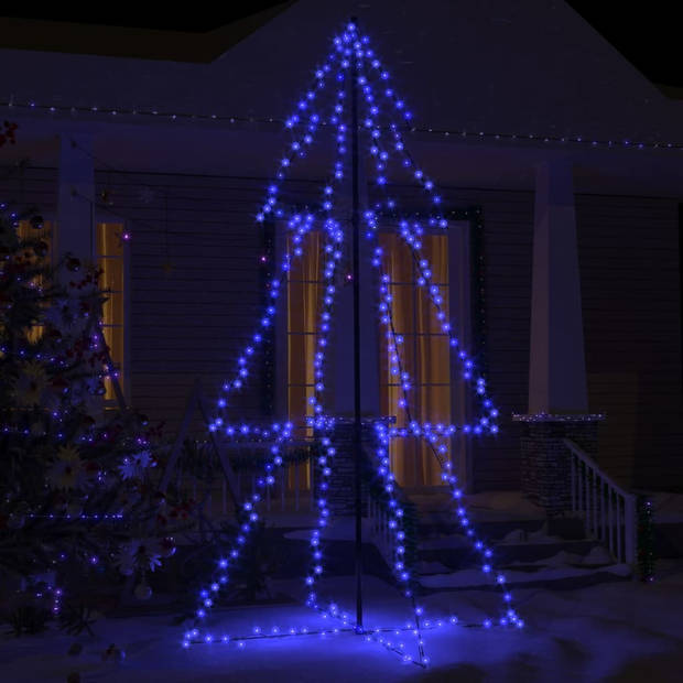 The Living Store Kerstkegelboom Metaal - 120x220 cm - Blauw Licht - USB Inbegrepen