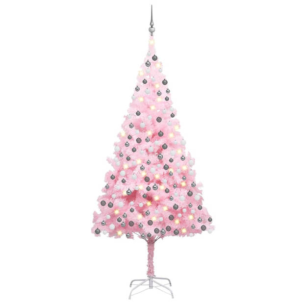 The Living Store Kunstkerstboom - Roze - 210 cm - Met LED-verlichting en kerstdecoraties