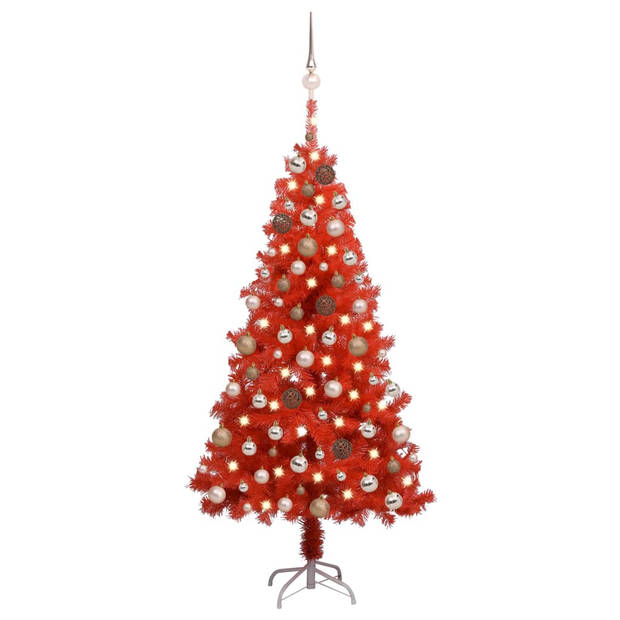 The Living Store Kunstkerstboom Rode - 150 cm - Met LED-verlichting - USB-aansluiting