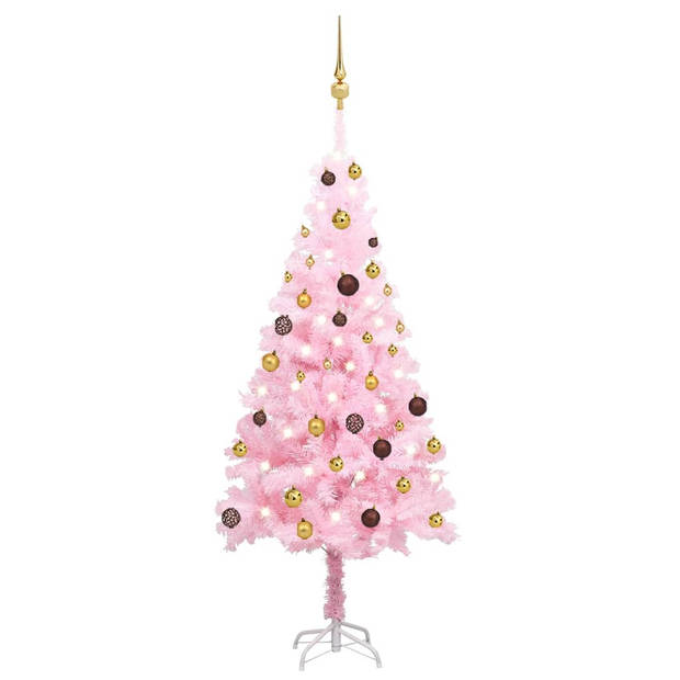 The Living Store Kunstkerstboom Roze 150 cm - PVC/Staal - LED-verlichting - USB-aansluiting