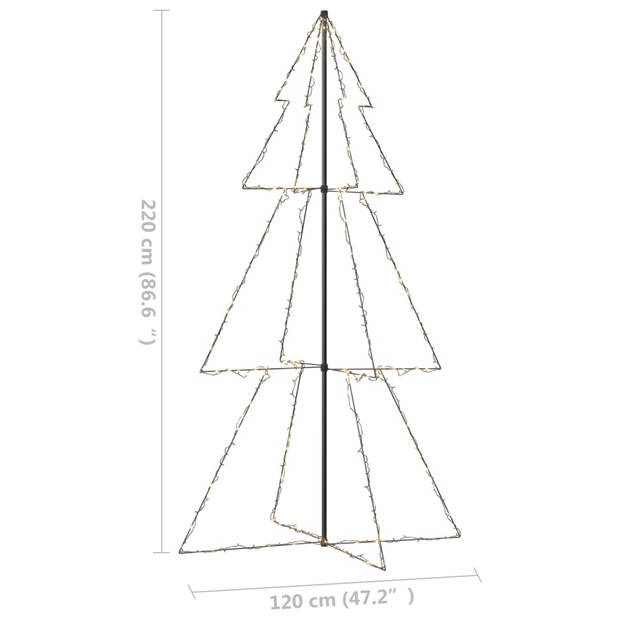 The Living Store Kerstkegelboom - 120 x 220 cm - LED-verlichting - 8 lichteffecten - Warmwit licht - Metaal - Geschikt