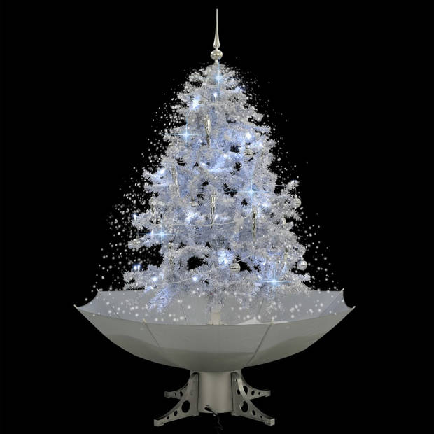 The Living Store Kerstboom sneeuwend met paraplubasis 140 cm wit - Decoratieve kerstboom