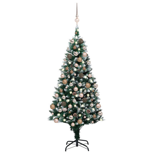 The Living Store Kerstboom Sneeuw 180 cm - LED Verlichting - Met Dennenappels en Kerstballen