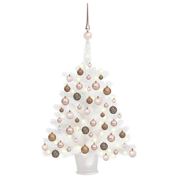 The Living Store Kunstkerstboom - 65 cm - Wit - PE Naalden - LED-verlichting - Inclusief pot