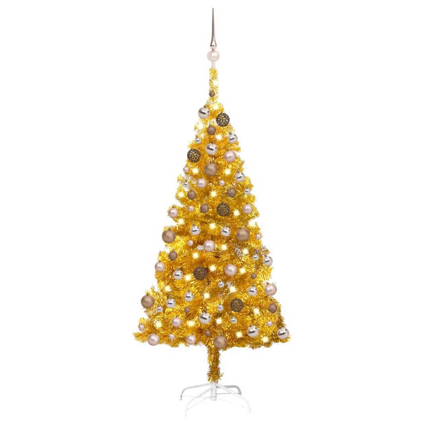 The Living Store Kunstkerstboom Goud 150 cm - LED-verlichting - PET - Stalen poten - USB-aansluiting