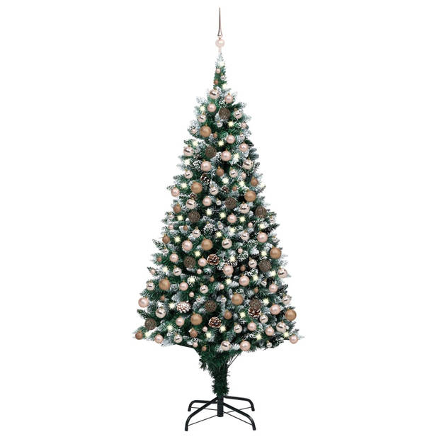 The Living Store Kunstkerstboom - Levensecht - Witte sneeuw - 210 cm - Inclusief dennenappels - LED-verlichting - Groen