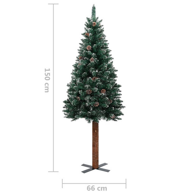 The Living Store Smalle kerstboom - met naaldtakken en dennenappels - PVC/grenenhout/staal - 150 cm - groen