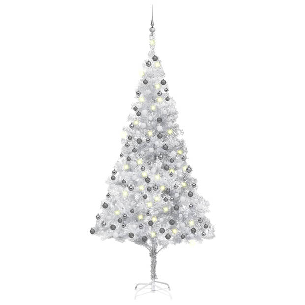 The Living Store Kunstkerstboom - 240 cm - Zilver - PET - Met LED-verlichting en kerstdecoraties