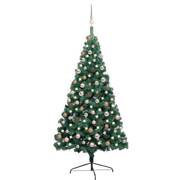 The Living Store Kunstsierboom Halfrond 180 cm PVC - Met LED-verlichting - Incl - Kerstballen en Piek