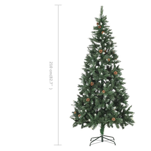 vidaXL Kunstkerstboom met dennenappels en wit glitter 210 cm