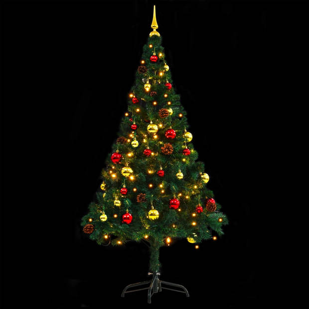 vidaXL Kunstkerstboom met verlichting en kerstballen 150 cm groen