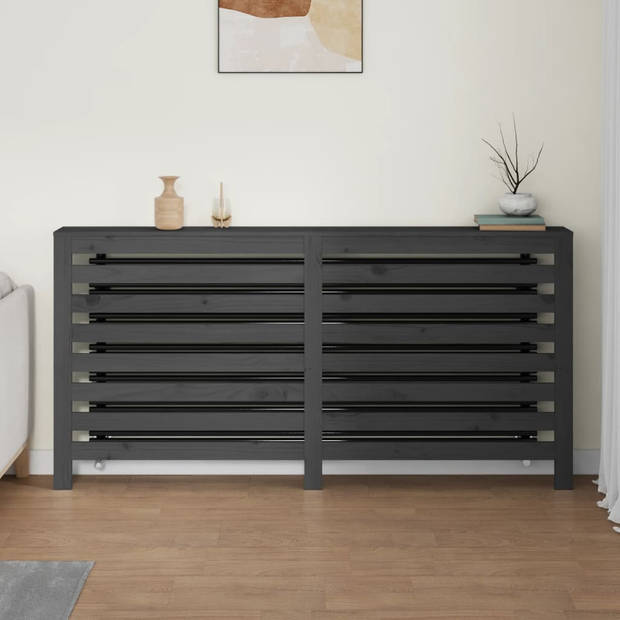 The Living Store Radiatorombouw - Grenen - 169x19x84 cm - Grijs - Met horizontale latten