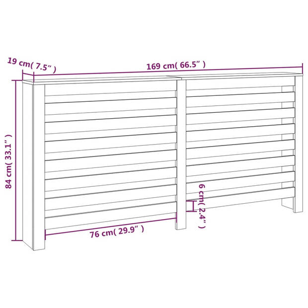 The Living Store Radiatorombouw - Grenen - 169x19x84 cm - Grijs - Met horizontale latten