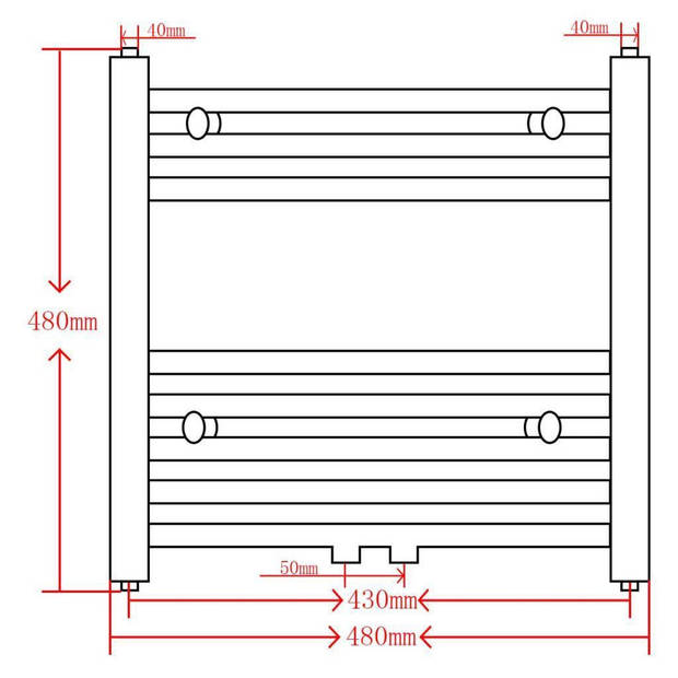 The Living Store Handdoekradiator - zwart - 480 x 480 mm - 8 dwarsbalken