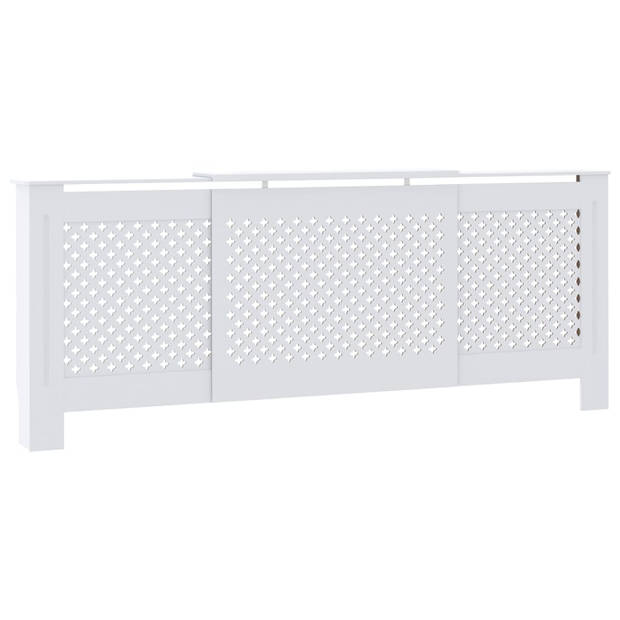 The Living Store Radiatorkast - Wit - MDF - 142-205x20.5x82 cm - verstelbaar - met kruislatten