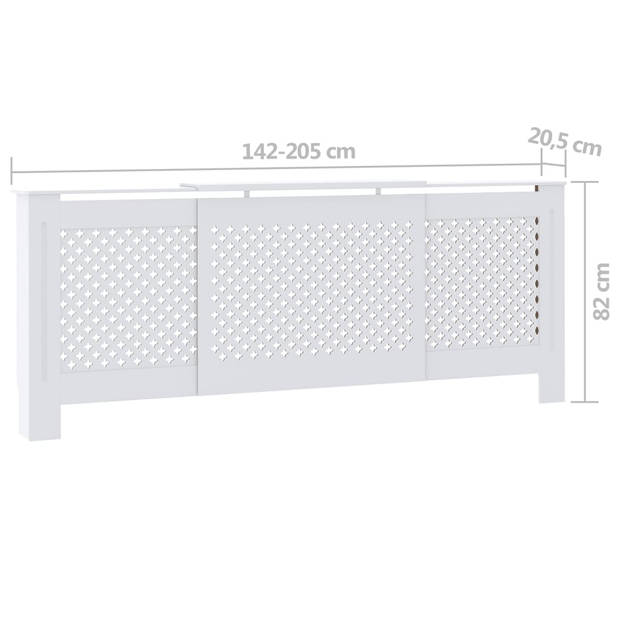 The Living Store Radiatorkast - Wit - MDF - 142-205x20.5x82 cm - verstelbaar - met kruislatten