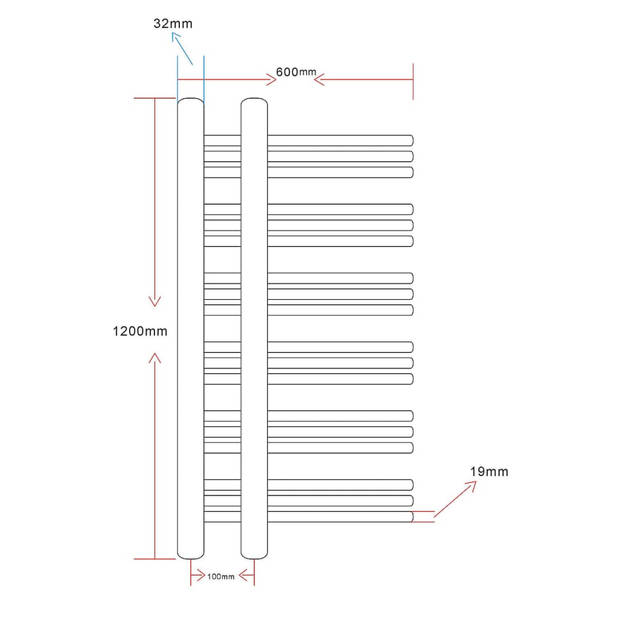 The Living Store Handdoekradiator - E-model - Wit - 600 x 1200 mm