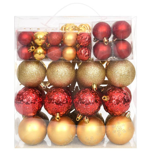 The Living Store Kerstballenset - Onbreekbaar - Verschillende maten - Lichtgewicht - Opbergdoos - Goud en rood -