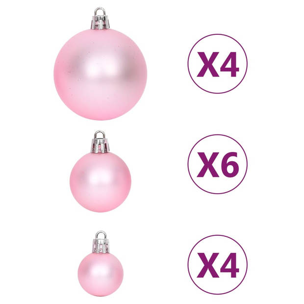 The Living Store Kerstbal set - Onbreekbaar - Verschillende maten - Lichtgewicht - Eenvoudig op te bergen - Wit en roze