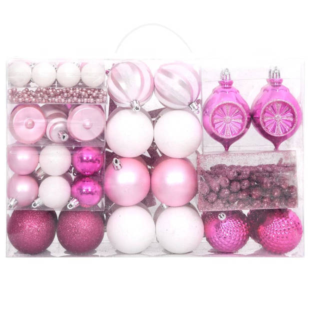 The Living Store Kerstbal set - Onbreekbaar - Verschillende maten - Lichtgewicht - Eenvoudig op te bergen - Wit en roze