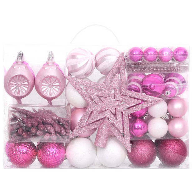 vidaXL 108-delige Kerstballenset wit en roze