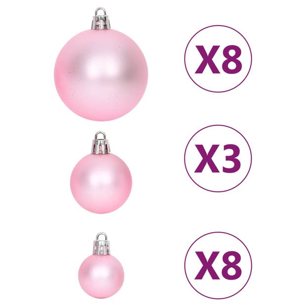 The Living Store Kerstballenset - Onbreekbaar - Verschillende maten - Lichtgewicht - Opbergdoos - Roze - Rood - Wit -