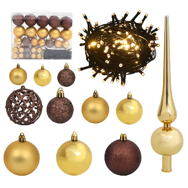 The Living Store Kerstballenset - Glanzend goud - matgoud en brons - 20x3cm/21x4cm/20x6cm - Met 150 LEDs en 8