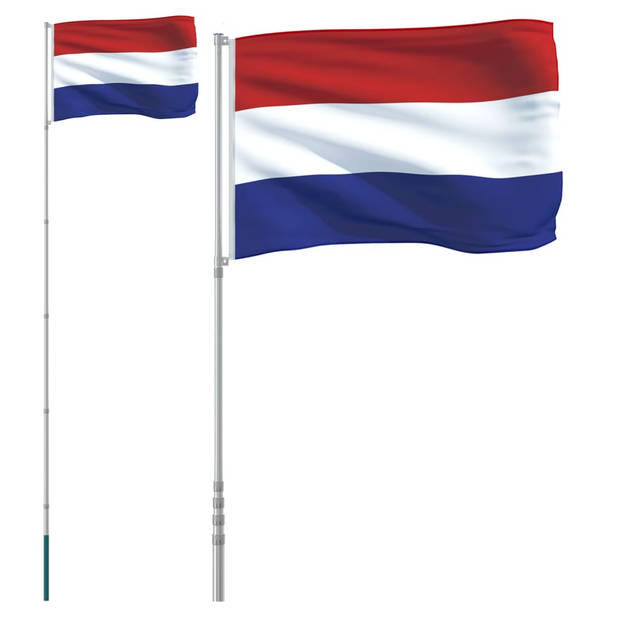 The Living Store Nationale vlaggenset - 90 x 150 cm - Duurzaam polyester - Aluminium vlaggenmast - Verstelbare hoogte -