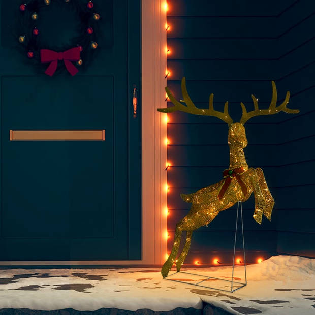 The Living Store Kerstdecoratie - Vliegend Rendier - Goud - 105x70x145 cm - Sterke Stof - 120 LED - 8 Lichteffecten