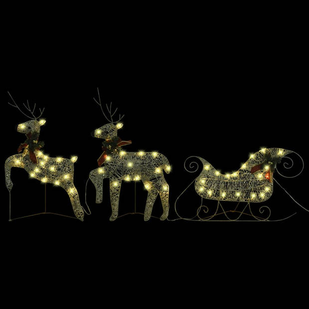 The Living Store Tuindecoratie - Kerstverlichting Rendieren met Arrenslee - Goud - Gaas/Metaal - 63x16x40 cm - 39x16x64