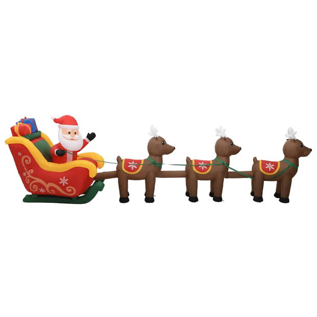 The Living Store Opblaasbare kerstman met rendieren - Kerstdecoratie 490x85x140 cm - LED