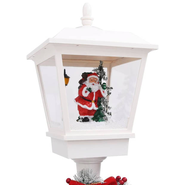 The Living Store Kerstlantaarn Sneeuwfunctie IP23 40x40x180cm wit/rood - LED - kunstsneeuw - krans - MERRY CHRISTMAS