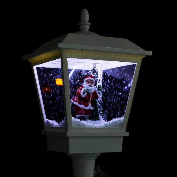 The Living Store Kerstlantaarn Sneeuwfunctie IP23 40x40x180cm wit/rood - LED - kunstsneeuw - krans - MERRY CHRISTMAS