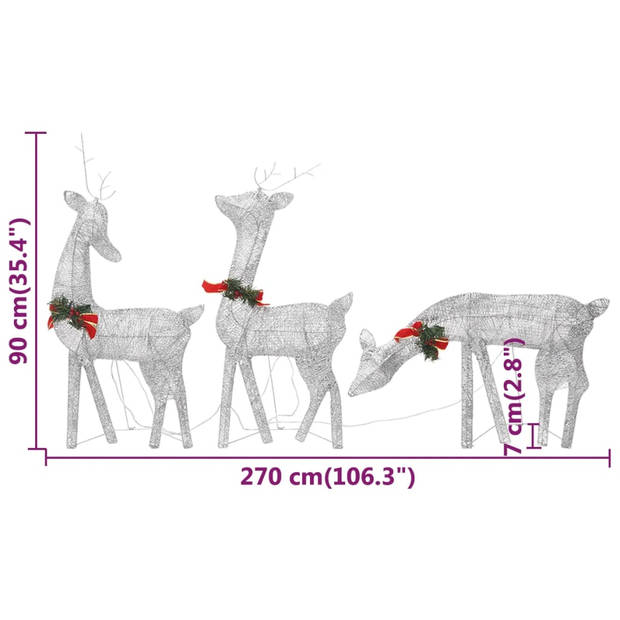 vidaXL Kerstversiering rendierfamilie 270x7x90 cm gaas wit zilverkleur