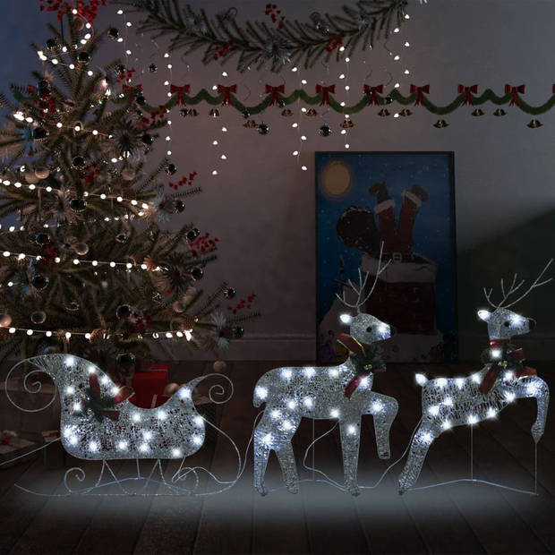 The Living Store Tuinverlichting - Rendieren met Slee - Mesh - Zilver - 60 LED - 63x16x40 cm - 39x16x64 cm
