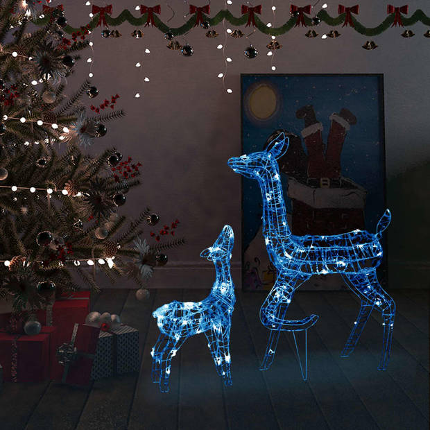 The Living Store rendierfamilie - kerstversiering acryl - 160 LED - blauw - 69x17x90 cm - 34x14x60 cm