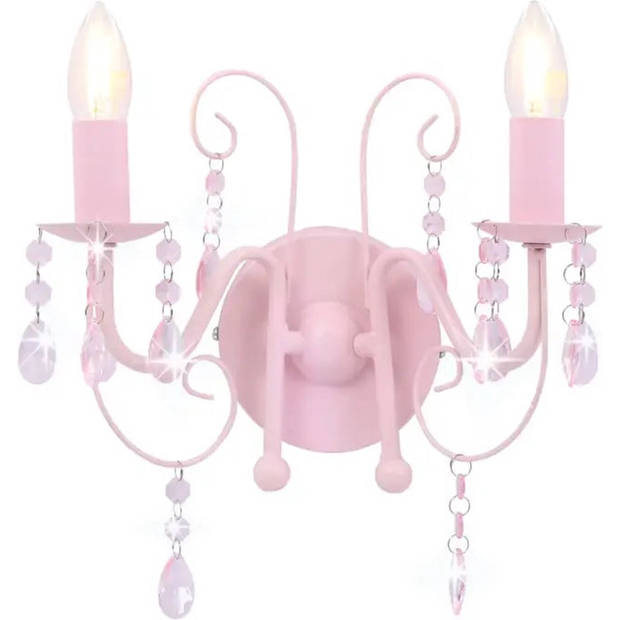 The Living Store Wandlamp Glamour - Roze - 29.5 x 29 cm - Glinsterende kristallen - E14 fitting