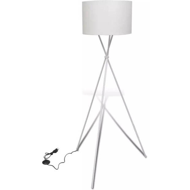 The Living Store Vloerlamp Hoge Standaard 3 Poten - 100% Polyester Lampenkap - E27 Fitting - Zwart Voetschakelaar