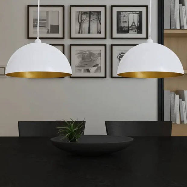 The Living Store Halfronde Plafondlamp - Ø35x17cm - Wit en Goud - Hoogwaardig Metaal