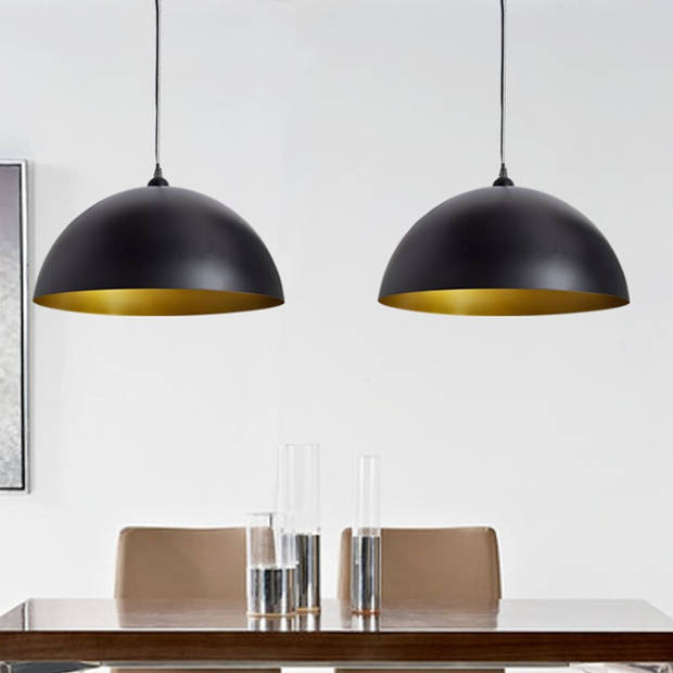 The Living Store Halfronde plafondlamp zwart/goud 35 x 17 cm - metaal