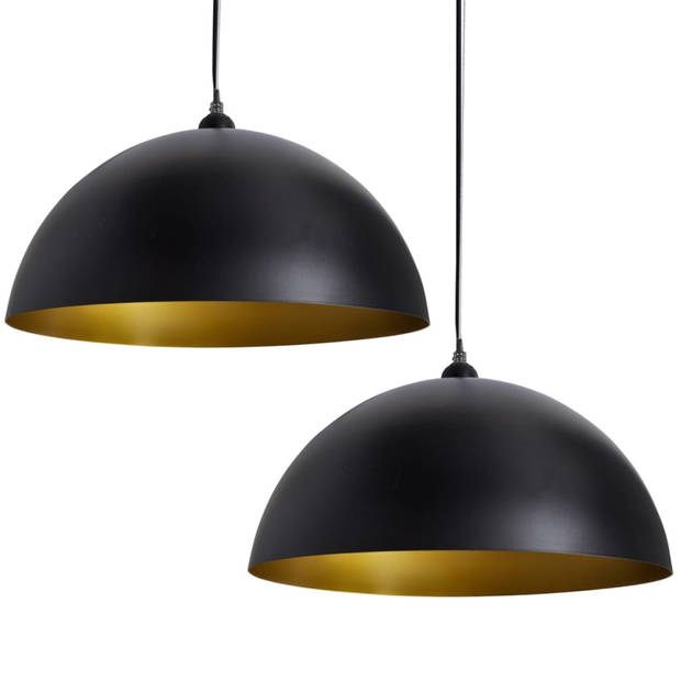 The Living Store Halfronde plafondlamp zwart/goud 35 x 17 cm - metaal