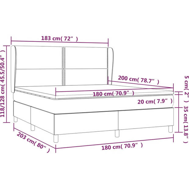 The Living Store Boxspringbed - donkergrijs - 203 x 183 x 118/128 cm - ademend en duurzaam stof - verstelbaar hoofdbord