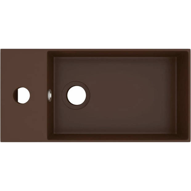 The Living Store Wastafel Donkerbruin Keramiek - 480 x 250 x 150 mm - Inclusief overloop - Op een blad - Exclusief