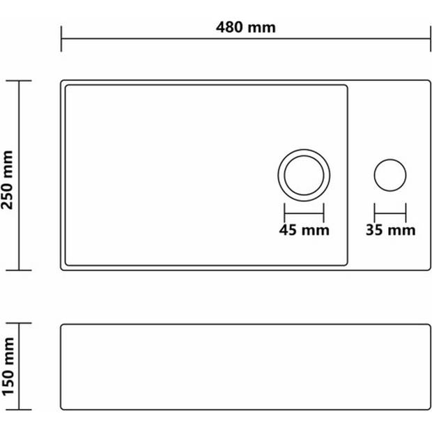 The Living Store Wastafel Donkerbruin Keramiek - 480 x 250 x 150 mm - Inclusief overloop - Op een blad - Exclusief