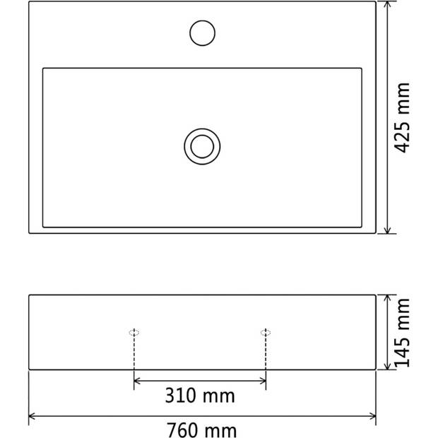 The Living Store Keramische wastafel - 76 x 42.5 x 14.5 cm - zwart - met overloop - diameter afvoergat 4.5 cm -